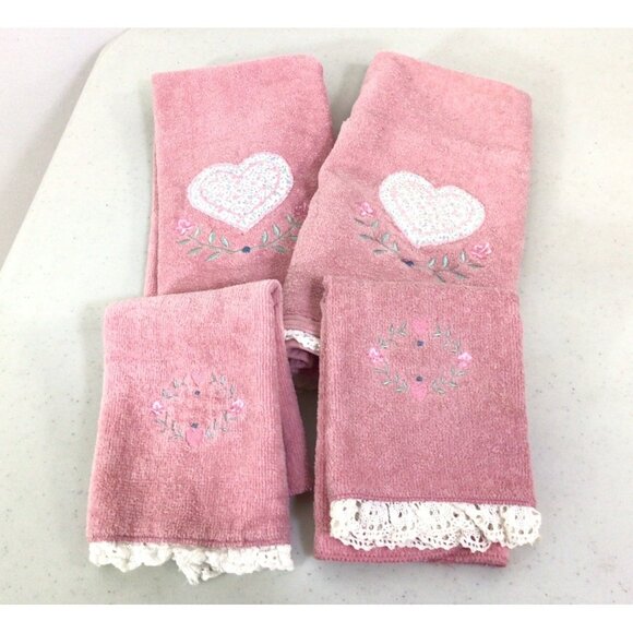 Cannon Vintage Pink Embroidered Towel Set of 4 - Picture 1 of 7